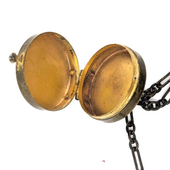 SOLD Antique Victorian Chatelaine Cosmetic Bag Frame Gold Tone Filigree - Picture 11 of 16